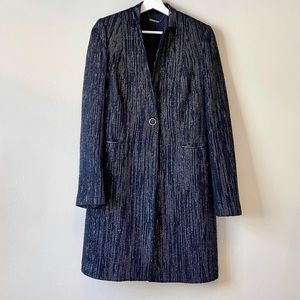Elie Tahari Pam Blue Wool & Lamb Leather Coat XS